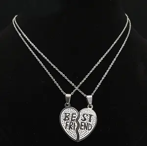Stainless Steel Best Friends Broken Heart Puzzle Pendant Necklace - Silver, Gold