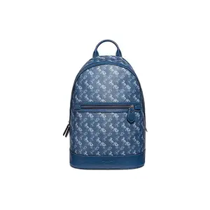 COACH Barrow Carriage Print Canvas and Synthetic Leather Backpack for Men in Blue