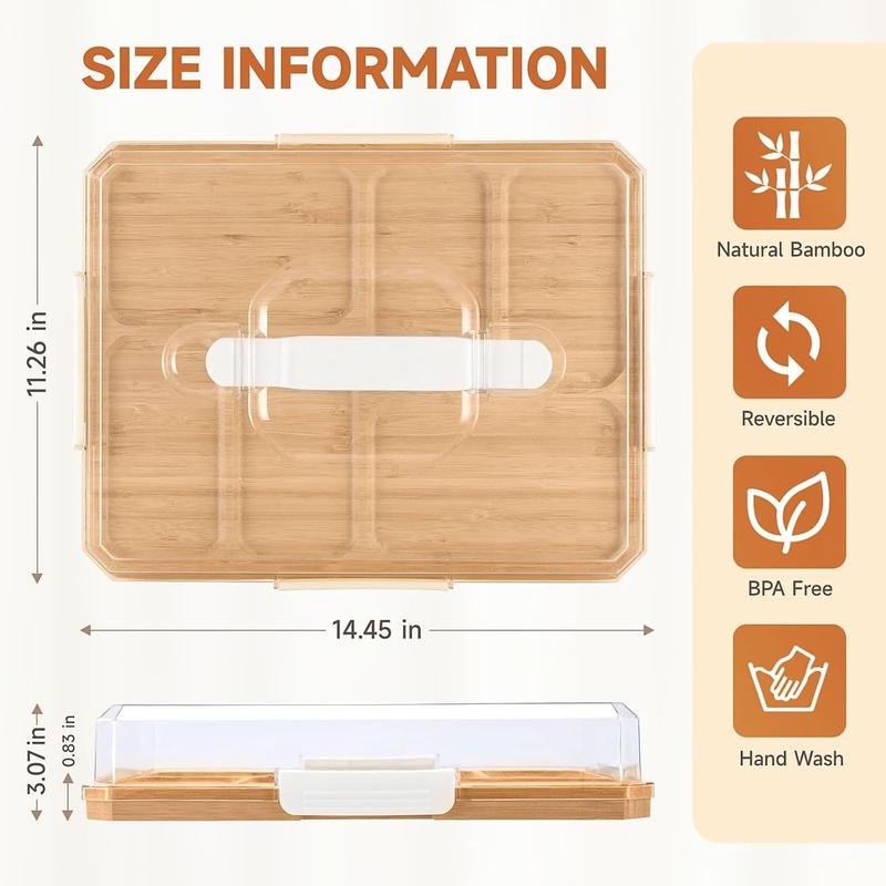 Portable Charcuterie Board with Lid, Build-A-Board Bamboo Cutting Board with Clear Locking Lid and White Handles, Travel Portable Chauratri Board For Cheese Kitchen Chopping,11x14 Inch 6 Compartment,House Warming Gifts for Women,Travel Friendly House