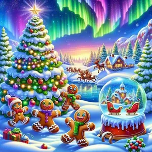 5D DIY Full Drill Round Diamond Painting - Diamond Art Kit Gingerbread Man, Christmas Tree, Aurora Mosaic, Canvas - DIY Wall Decor, Home Wall Decoration, Perfect for Halloween and Christmas, Independence Day, Birthdays, and Anniversary Gifts.