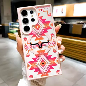 Aztec Pattern Clear Magnetic Phone Case, Compatible with MagSafe Silicone Bumper Protective Cover For Samsung S25 S24 S23 S22 Ultra Plus FE, Tribal Geometric Style