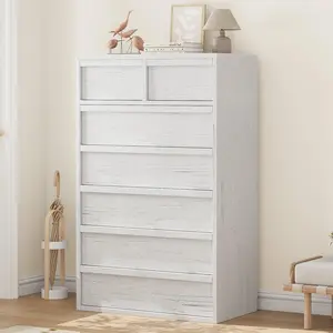 White 47" 7-Drawer Dresser, Tall Chest of Drawers – Modern Wooden Nightstand & Bedside End Table with Large Storage for Bedroom, Living Room, Nursery or Entryway
