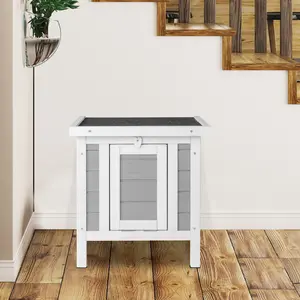 Waterproof Wooden Pet House with Openable Roof & Ramp Door 4.3" Elevated Legs Indoor Outdoor Small Animal Shelter for Cat Rabbit Small Dog