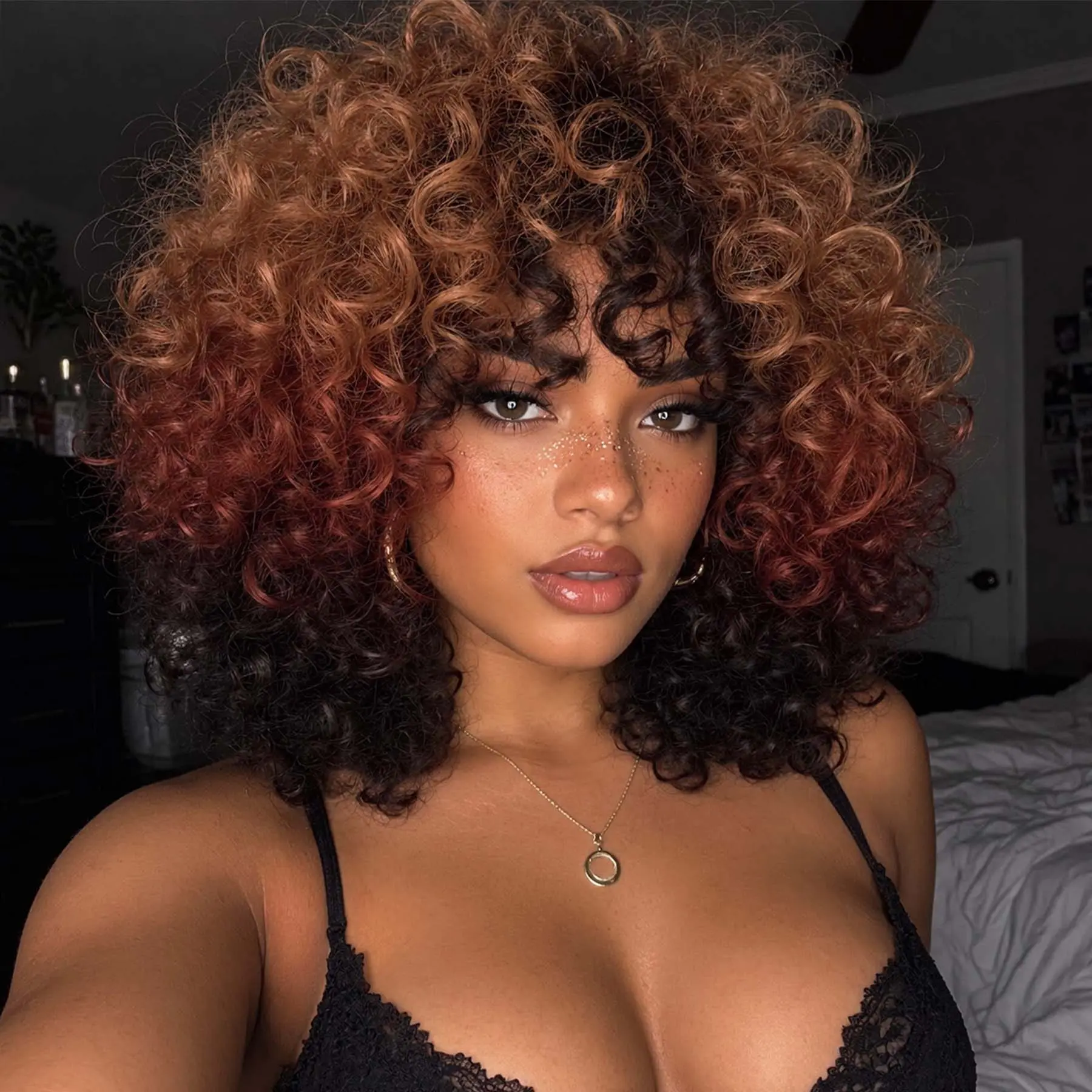 GKtineke Party Curly Wig, 14 Inch Short Curly Wig for Women, Synthetic Wig, Glueless Beginner Friendly Wig, Halloween Costume Wig, Daily & Party Use.