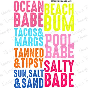 Stacked Summer Mini DTF Transfer Gang Sheet 24.5" Wide x 36" Long Direct To Film Trendy Vibrant Designs for Stylish Wardrobe