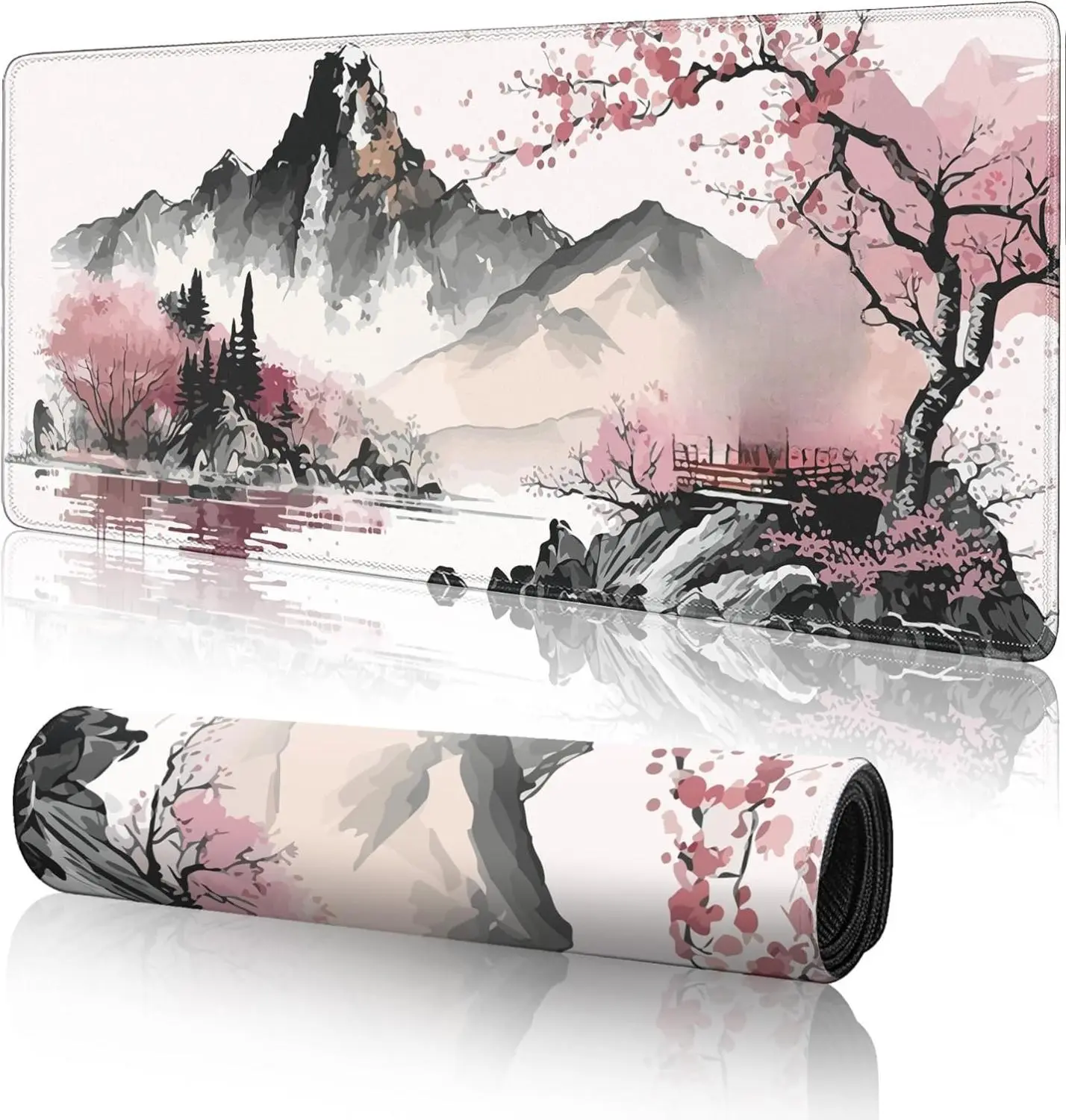 [New Deal] - Watercolor Cherry Blossom Large Gaming Mouse Pad,Mouse Pad Gaming 31.5 x 11.8 in Mouse Mat Desk Pad,Large Desk Mat,Extended Keyboard Mousepad with Non-Slip Base and Stitched Edge for Desk Home Office