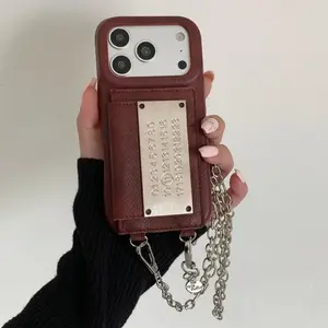 (Case & Nova.)Retro Card Holder Crossbody Phone Case with Chain Strap, Creative PU Leather Wallet Protective Cover, Compatible with iPhone 17 Pro Max, 16, 15, 14, 13, 12 purse anti theft