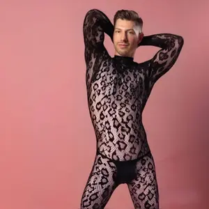 Rave Outfits For Men, Sexy Lingerie Costume Bodysuit Mens Sexy Lace Fishnet Bodysuit Sheer Leopard Bodysuit Cosplay Sexy Gay Costume Bodycon Menswear