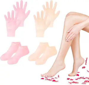 4 Pairs Silicone Socks Gloves Set for Dry Cracked Feet and Hands, Silicone Foot Socks for Women, Moisturizing Feet