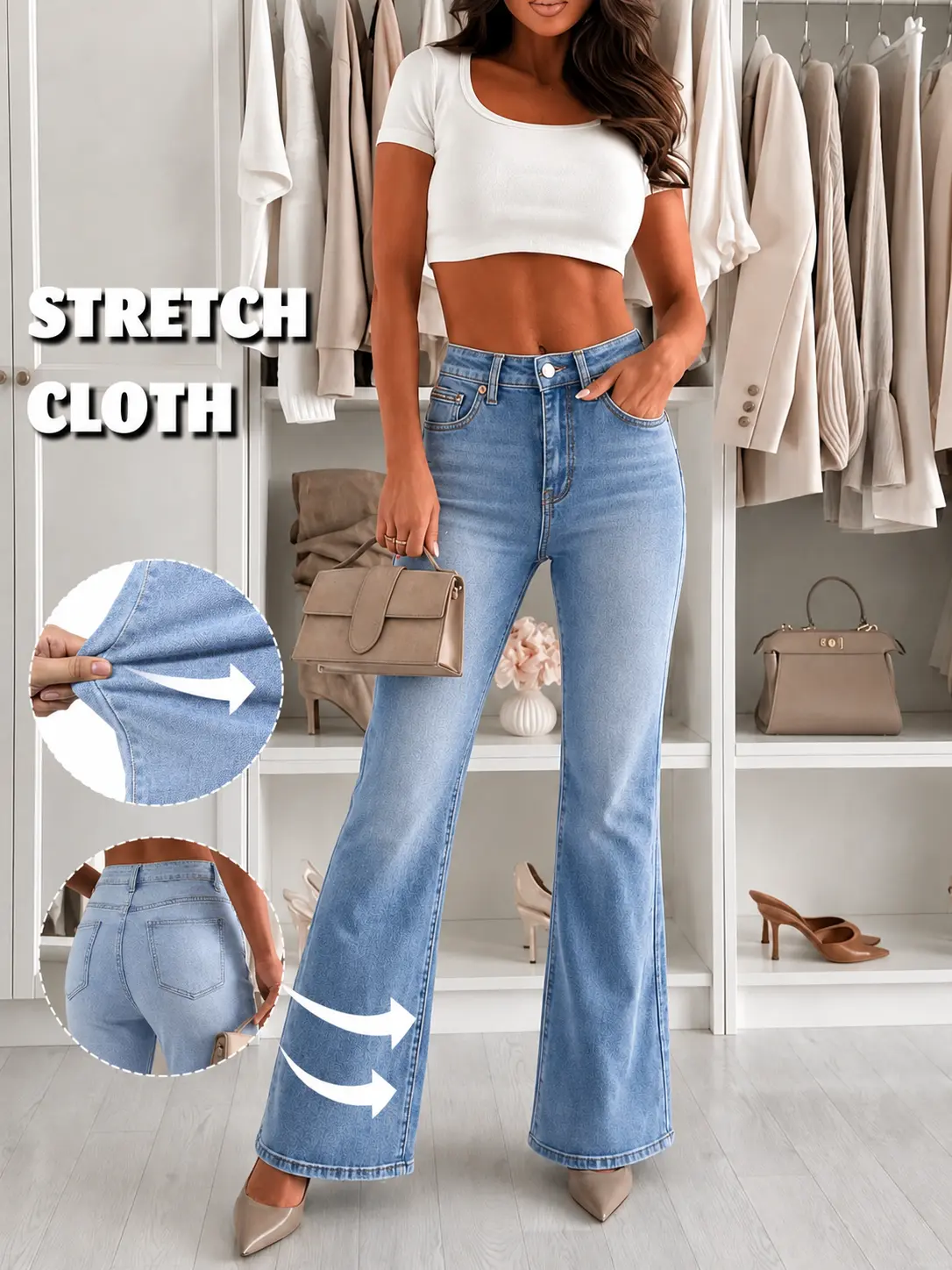 Women's High Waist Butt Lifting Jeans, Tummy Control Bootcut Flare Pants