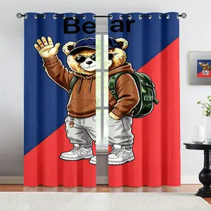 Handsome teddy bear pattern, 2-piece curtain set, suitable for living room, balcony, and bedroom windows, perfect for home, seasonal, holiday room decoration