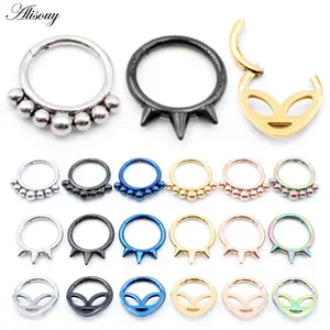 Alisouy 1pc Stainless Steel 16G Cone Ball Hinged Clicker Nose Septum Ring Segment Daith Helix Hoop Earring Body Piercing Jewelry