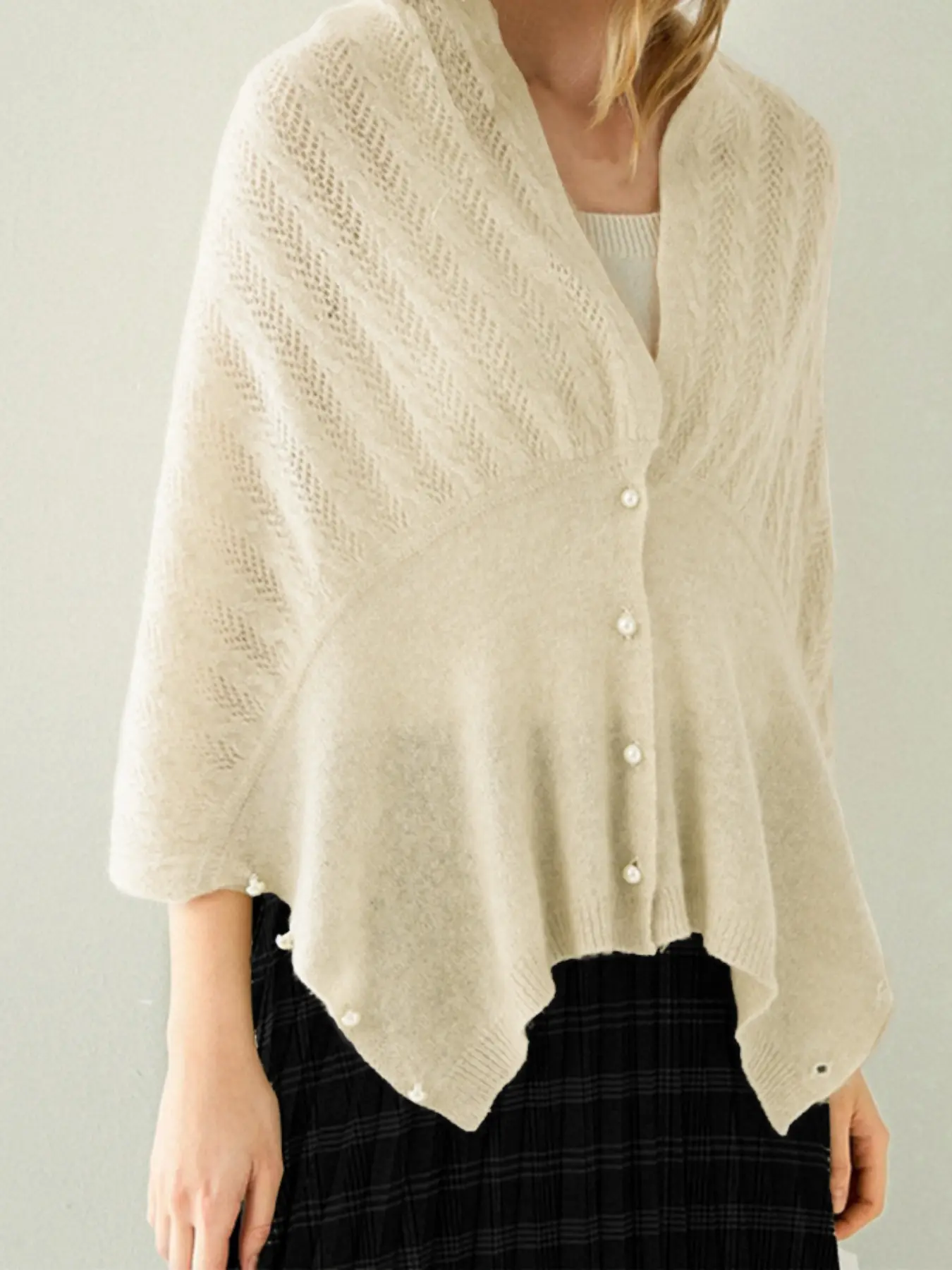 Women's 100% Pure Wool Pearl Shawl, Lightweight Hollow Knit Multifunctional Neck Warmer, Elegant Fall & Winter Scarf, Birthday Gift