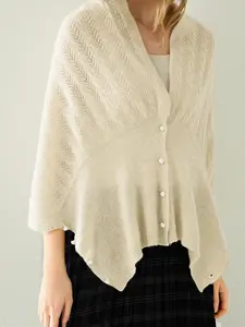 Women's 100% Pure Cashmere Pearl Shawl, Thin Hollow Out Knit Multifunctional Neck Warmer, Air Conditioning Room Scarf, Birthday Gift