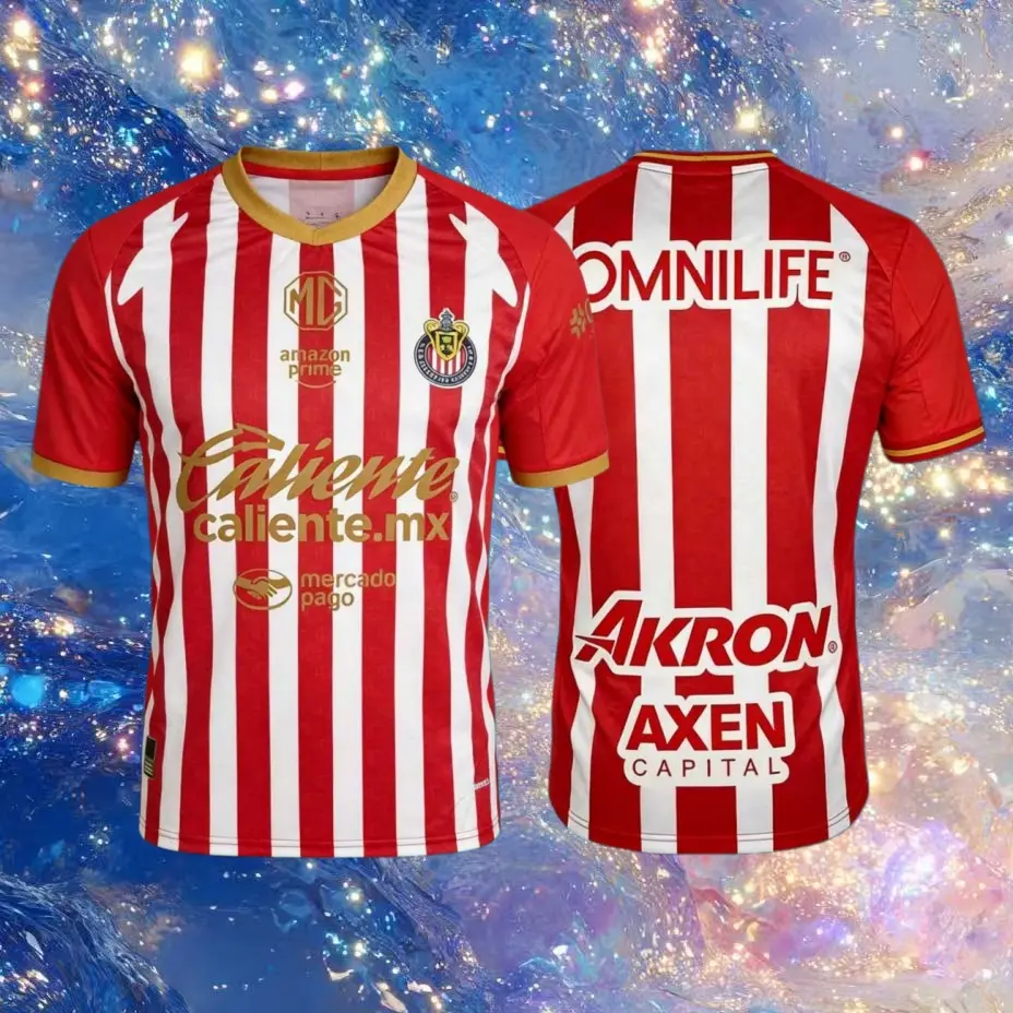 25 26 Chivas de Guadalajara Mexico LIGAMX Home And Away Red White And Blue Short And Long Sleeve Soccer Jersey Fans Version