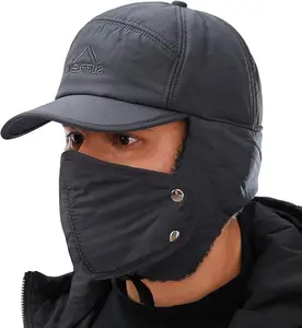 Mens Winter Windproof Warm Hat with Ear Flap Black Cold Weather Skiing Hunting Fishing Gifts Trapper Hats for Men Women neck warmth windproof winter hat