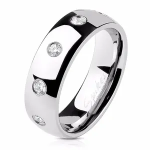 Lanyjewelry Hypoallergenic 316 Stainless Steel Men's Everyday Dome Shape Ring, 6mm Width, 10-CZ Flush-Set Classic Band
