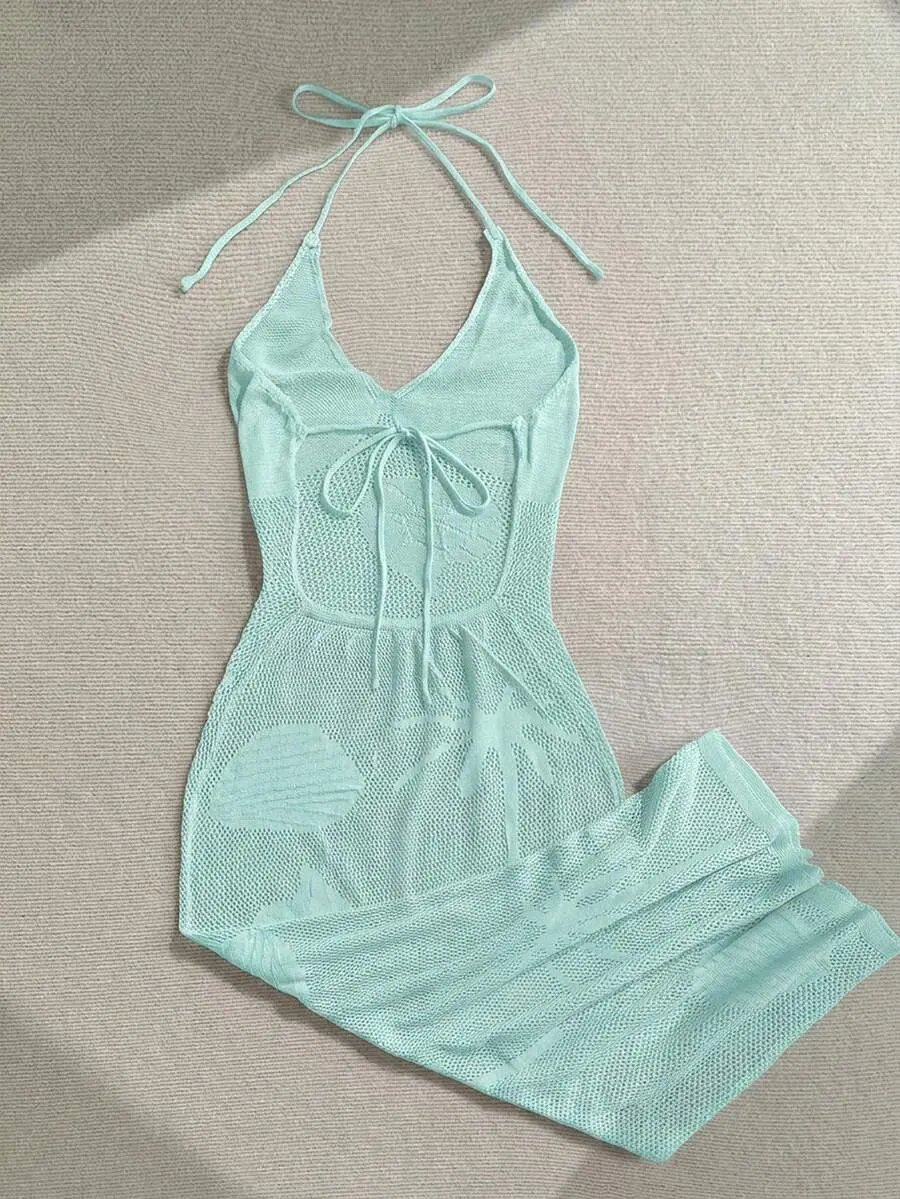 Women's Solid Color Backless Halter Neck Cover Up Dress For Beach/Resort