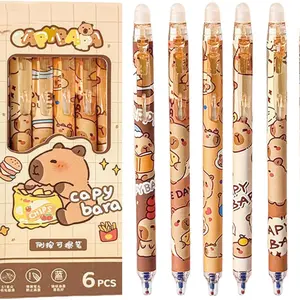 6 Pcs Cute Erasable Retractable Pens Erasable Gel Ink Pens Cartoon Capybara Pen 0.5mm Fine Point Blue Ink Pen Cartoon Writing Pen Office School Pens Women Girls Boys