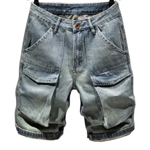 Menswear Medium-Length Men's Cargo Denim Shorts - Summer Washed Retro Style, Multiple Pockets, Lightweight Comfortable Fabric, Casual Fashionable Versatile for Everyday Wear #SummerWins, Medium-Length Men's Shorts