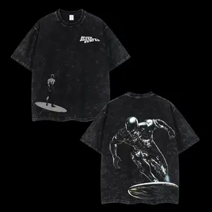 Silver Surfer Fantastic Four v3 MCU Edition Double-Sided Print Oversized Acid Washed T-Shirt – Lightweight Cotton Streetwear Graphic Top inspired by the TV Series, perfect for Comic and Superhero fans, Unisex Hoodie for Men & Women.