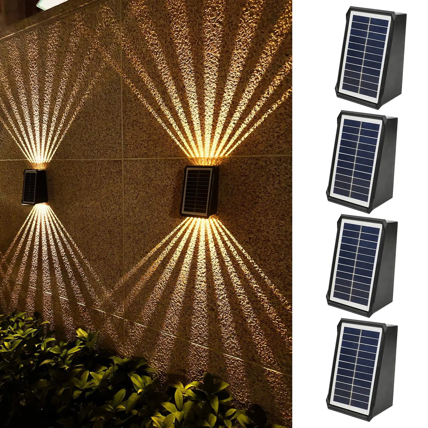 Solar Wall Lights Outdoor Up and Down IP65 Waterproof Exterior Sconces for House, Garden, Yard, Garage, Porch - 4 Pack Weather Resistant Easy Installa