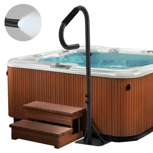 Adjustable Hot Tub Handrail – 35''–57'' Range, 360° Swivel, LED Light, Non-Slip Grip, 600lbs Spa Side Grab Bar, Slide-Under Mount, Indoor/Outdoor Safety Rail for Bath & Pool