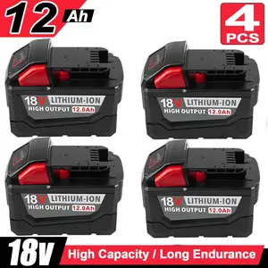 1 piece 2 pieces 4 pieces M-18 batteries, designed to replace Milwaukee M-18 12.0Ah high output batteries, compatible with Milwaukee 18V models 48-11-1880, 48-11-1850, and 48-11-1860, suitable for wireless power tools.