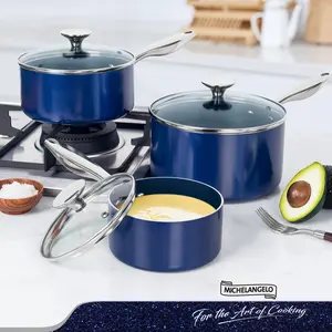 MICHELANGELO 1 Quart Saucepan with Lid, Nonstick Ceramic Sauce Pan with Stainless Steel Handle, 1 Qt Saucepan with Lid Oven Safe, Blue cookware