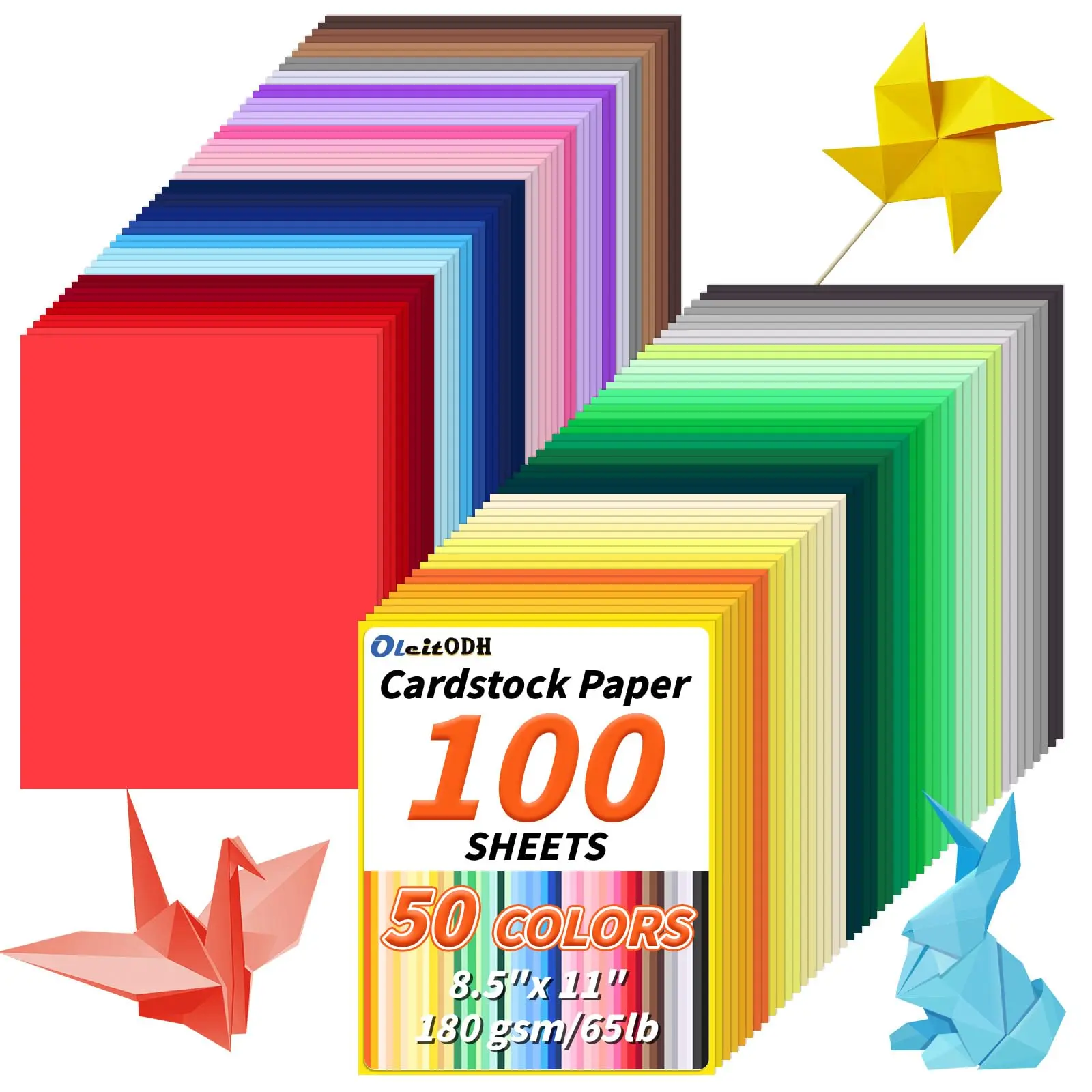 100 Pcs Colored Cardstock Bulk 50 Assorted Colors, 8.5” x 11” Cardstock Paper Construction Paper,180GSM Card Stock Printer Scrapbooking Supplies for Diy Crafts Making