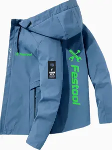 Men's Heavy-Duty Jacket, Full Zip Closure, Hooded Workwear Coat, Adjustable Drawstring, Polyester, Ideal for Construction, Gardening, Hiking, Motorcycle