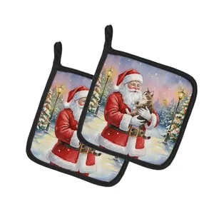 Carolines Treasures FNT1092PTHD Classic Fabric Pot Holder Set, 7.5x7.5 in. American Bobtail Cat with Santa Claus Design, Pack of 2, Bakeware Accessory for Machine-Washable Kitchen Use