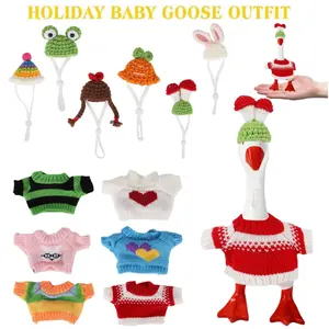 6 Sets 7 Inch Mini Desk Goose Outfits - Cute Knitted Hat & Clothes Colorful Costume Accessories for Magnetic Porch Goose Statues & Key Holders