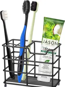 304 Stainless Steel Bathroom Toothbrush Holder Toothpaste Holder Stand Bathroom Accessories Organizer, Black