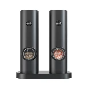 Electric Salt and Pepper Grinder Set, Rechargeable Automatic Pepper Grinder with LED Indicator, Adjustable Coarseness Shaker, Suitable for One-Handed Operation in the Kitchen (2 Pack)