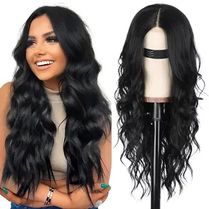 AISI HAIR Long Wavy Lace Hairline Wig for Women 26 Inch Middle Part Synthetic Heat Resistant Wig for Daily Party
