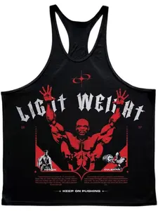Men's Y-Strap Light Weight Graphic Tank Top, Loose-Fitting Sleeveless Gym Training Shirt, Fitness Enthusiast Bodybuilding Workout Wear, Vests