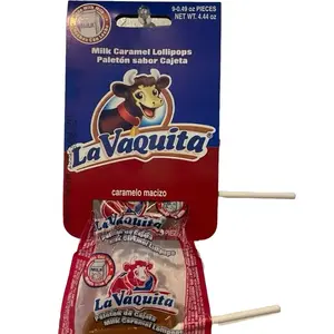 La Vaquita Milk Caramel Lollipops - Soft Caramel Flavor - 9-0.49 oz Pieces - Net Weight 4.44 oz - Caramelo
