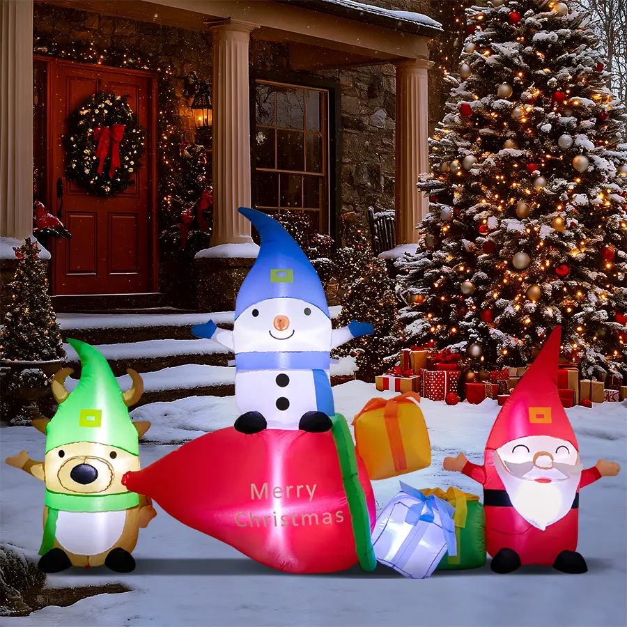 6 ft Contemporary Christmas Inflatable Decoration - Built-in Blower, LED Lights, Power Adaptor, 3 Mini Santas, Weather-Resistant PVC, Ropes, Stake - Holiday Outdoor Decor for Lawn, Garden, Led Lighted