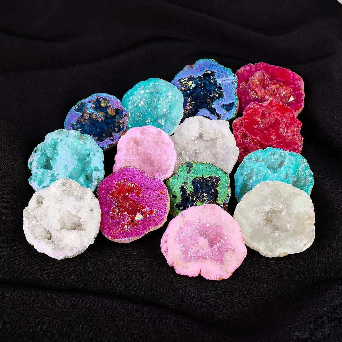 Natural Electroplate Colorful Agate Geode Quartz Crystal, Feng Shui Home Decor Ornament, Cave Rock Specimen