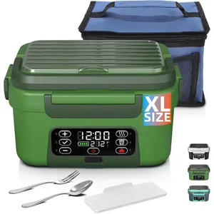 Cordless Electric Heated Lunch Box, XL 6.3Cups 20000mAh Rechargeable  Warmer Lunch Box with Self Heating,  Timer, Adjustable Temperature, Leakproof, , Removable Divider Green