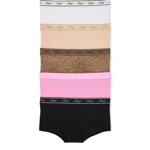PINK Women's Cotton Logo Boyshort Underwear, Full Coverage Panties for Women, Multi Pack (XS-XXL)