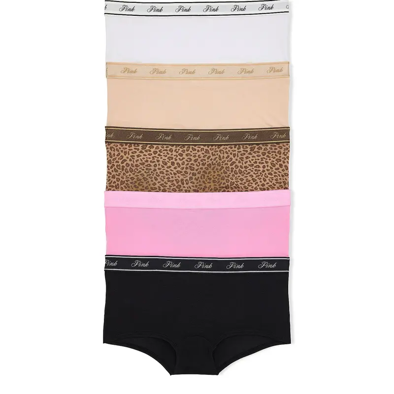 PINK Women's Cotton Logo Boyshort Underwear, Full Coverage Panties for Women, Multi Pack (XS-XXL)