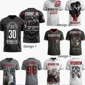 Unisex Resident Evil 30th Anniversary & Requiem V-Neck Baseball Jerseys - Leon Kennedy, Umbrella Corp, RPD Gamer Premium Survival Horror Apparel Merchandise