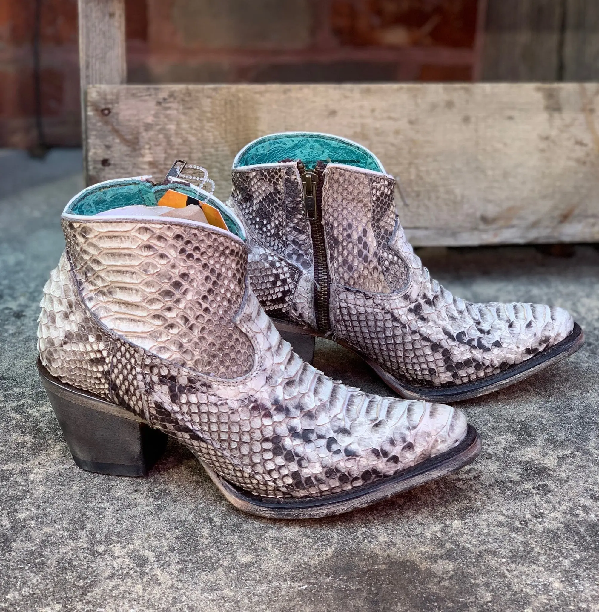 Corral Women's Natural Python Snakeskin Ankle Bootie Boots A4319