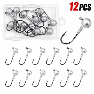 12Pcs 3/0 Round Ball Jig Head – 7g / 0.25oz – Heavy-Duty Fishing Hook