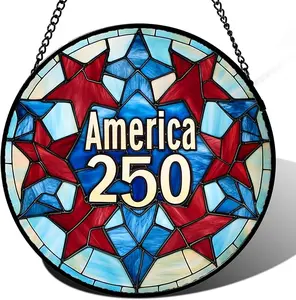 America 250 Years Stained Glass Suncatcher, America 250th Window Hanging Decor, Red-Bluee Sun Catcher, Independence Day Gift for Patriot