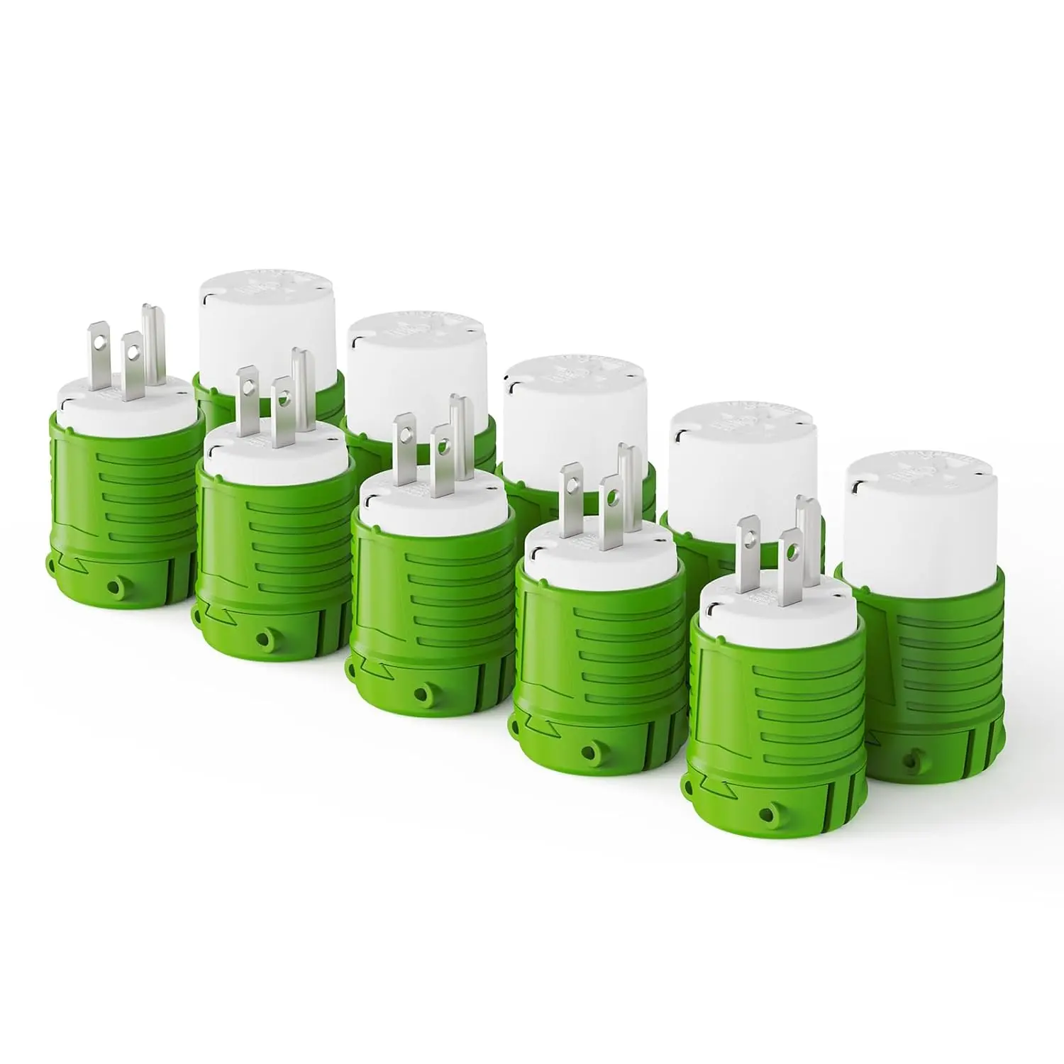 Extension Cord Ends Male and Female, Replacement Plug & Connector Set, 3 Prong, 15Amp, 125Volt, NEMA 5-15P & NEMA 5-15R, ETL Listed, 5 Set, Green