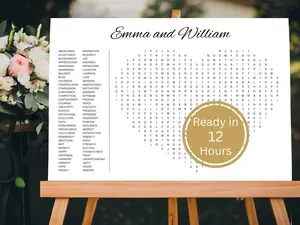 Heart-Shaped Wedding Word Search Puzzle – Dry-Erase Reception Game