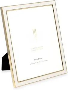 8x10 White Textured Leather (Vertical & Horizontal) &  Metal Picture Frame, with Black Fabric Easel, Wall-Mountable, Made for Tabletop, Home or Office (8x10, White W/ )
